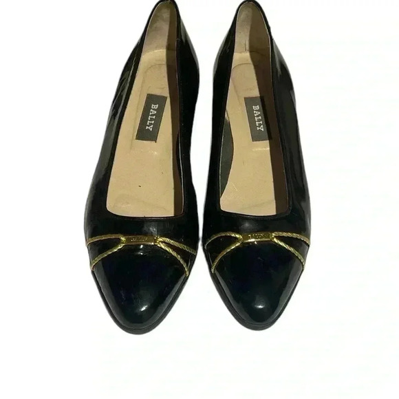 Bally Megan low wedge patent leather black gold tone rope and Bally logo 9 - Picture 1 of 8